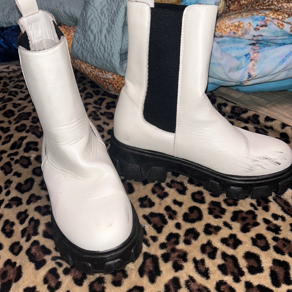 White and Black Chunky Boots